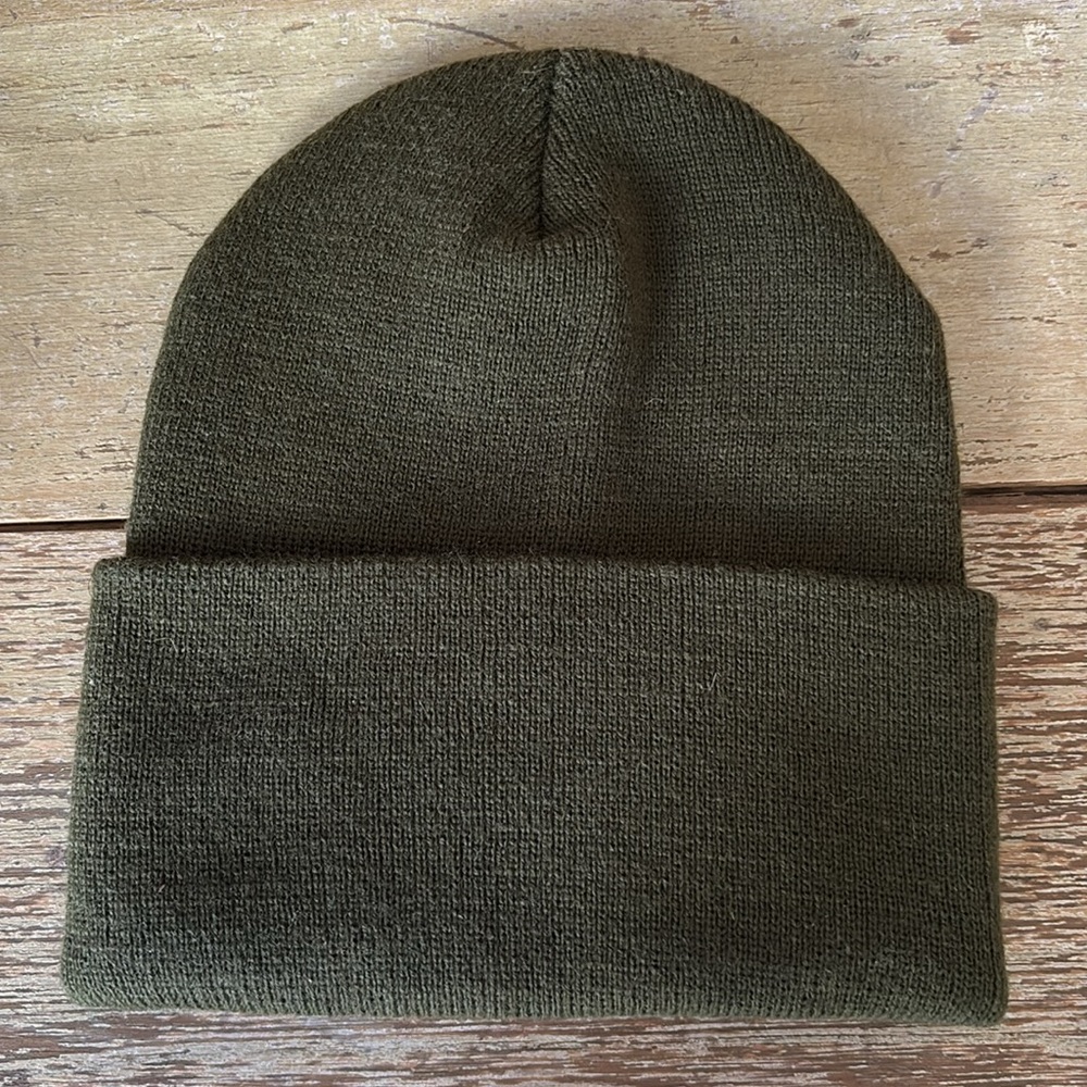Olive Green Beanie with Embroidered Design - Picture 2 of 4